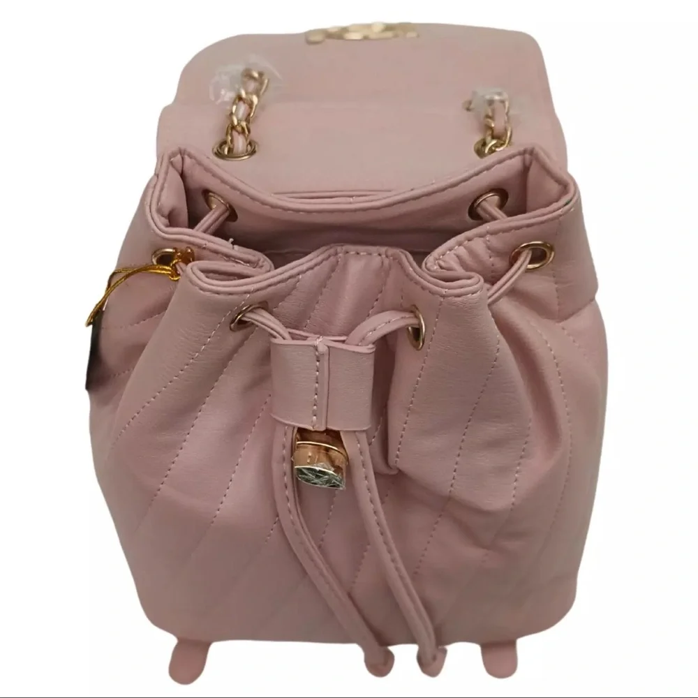 bebe Blush Pink Quilted Chain-Accent Backpack